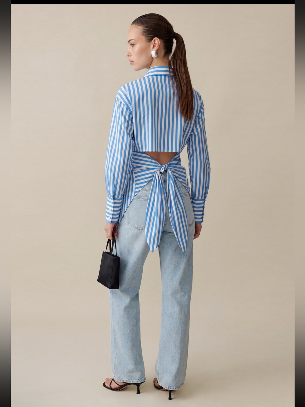 Caara Natasha Top Blue Stripe Tie-Back Top Few Moda NWT Size 0 Retail $172